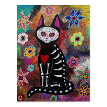 El Gato Day of the Dead Painting by Prisarts Post Card