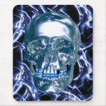 Electric Blue Chrome Skull Mouse Pad