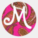 Electric Fuscia Paisley Envelope Seal Sticker