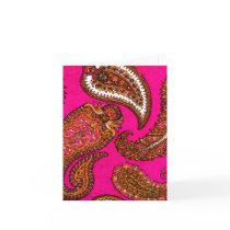 Electric Fuscia Paisley Note Cards