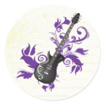 Electric guitar on purple leaves custom products round stickers