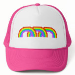 Electric Pink Retro Pixel Art Rainbow Happy Hat
