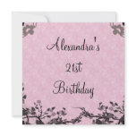 Elegant 21st Birthday Black Pink Flowers Invites