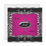 Elegant 21st Birthday Pink Zebra Black Silver Personalised Invitations