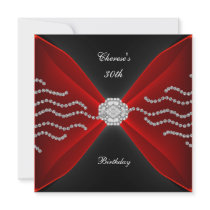 Elegant 30th Birthday Black Rich Red Diamond 2 Announcement