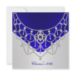 Elegant 30th Birthday Rich Royal Blue Silver White invitations