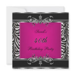 Elegant 40th Birthday Pink Zebra Black Silver Personalised Invitation
