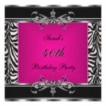 Elegant 40th Birthday Pink Zebra Black Silver Personalised Invitation