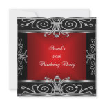 Elegant 40th Birthday Red Black Silver Art Deco Custom Invitation