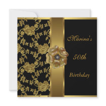 Elegant 50th Birthday Black Gold Floral Brocade