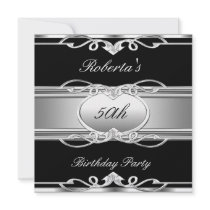 Elegant 50th Birthday Party Black Silver 50 Personalized Invitations