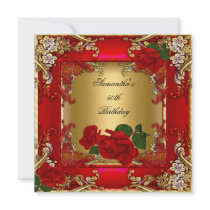 Elegant 50th Birthday Party Gold Red Rose Custom Announcement