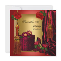 Elegant 50th Birthday Party Red Rose Gold 4 Personalised Invite
