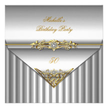 Elegant 50th Birthday Party Silver Gold Diamond Custom Invitations
