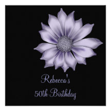 Elegant 50th Lilac Flower Birthday Party Custom Announcements