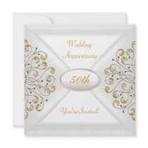 Elegant  50th Wedding Anniversary White Gold Personalized Announcement