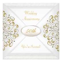 Elegant 50th Wedding Anniversary White Gold Custom Announcements