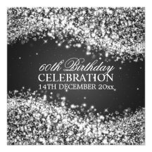Elegant 60th Birthday Party Sparkling Wave Black Personalized Invite