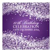 Elegant 60th Birthday Party Sparkling Wave Purple Personalised Invites
