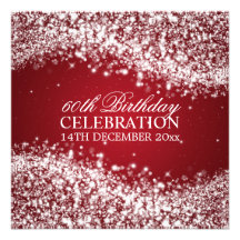 Elegant 60th Birthday Party Sparkling Wave Red Invite