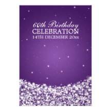 Elegant 60th Birthday Party Star Sparkle Purple Personalized Invites