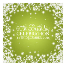 Elegant 60th Birthday Party Winter Sparkle Lime Custom Announcements