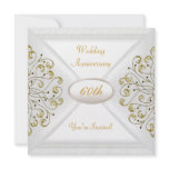 Elegant  60th Wedding Anniversary White Gold Invitations