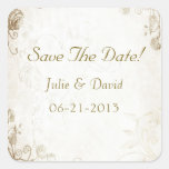 Elegant Antique Gold Vintage Wedding Save The Date Square Stickers