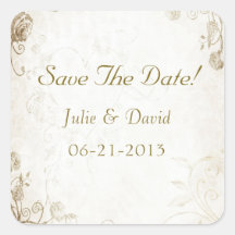Elegant Antique Gold Vintage Wedding Save The Date Square Stickers