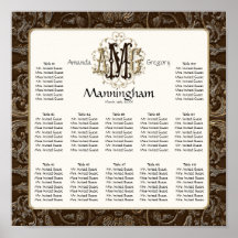 Elegant Antiqued Gold Monogrammed Wedding Seating Print