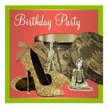 Elegant Apple Green and Guava Birthday Party Personalized Invites