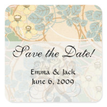 elegant art nouveau summer floral pattern square sticker