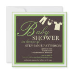 Elegant Baby Shower Clothes Line Green Invitation