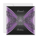 Elegant Birthday Black Purple Jewel Silver invitations
