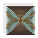 Elegant Birthday Coffee Brown Old Gold Teal invitations
