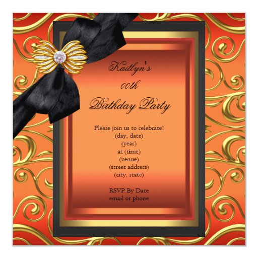 elegant birthday party black damask orange gold 13 cm x 13 greeting card envelope template
