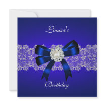 Elegant Birthday Royal Blue Pearl White Lace