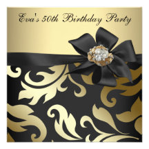 Elegant Black and Gold 50th Birthday Party Custom Announcements