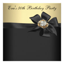 Elegant Black and Gold 50th Birthday Party Personalised Invitations