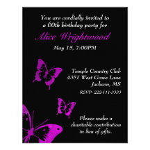 Elegant Black and Mauve Birthday Invitation
