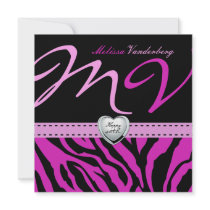 Elegant black and Pink Zebra Happy 40th Bithday Custom Announcement