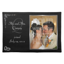 Elegant Black and Silver Wedding Photo Place Mats