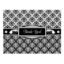 Elegant Black and White Art Deco Floral Damask Postcards
