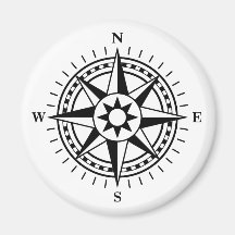 Elegant black and white compass rose magnet
