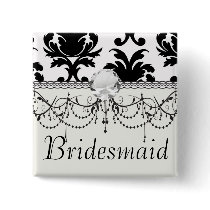 elegant black and white damask pinback button