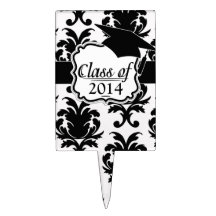 elegant black and white damask cake picks