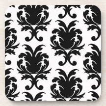 elegant black and white damask coaster