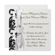 elegant black and white damask personalized invites