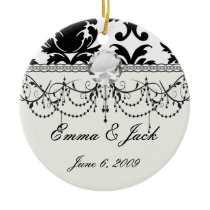 elegant black and white damask christmas ornament