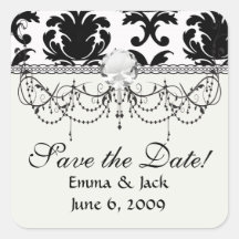 elegant black and white damask square stickers